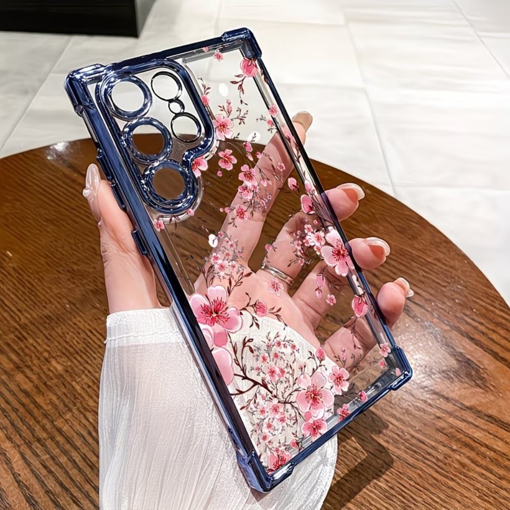 Samsung Galaxy S25 - เคสโทรศัพท์เคลือบลายดอกซากุระ ป้องกันการตกกระแทกทั้งสี่มุม สำหรับ Samsung Galaxy S26